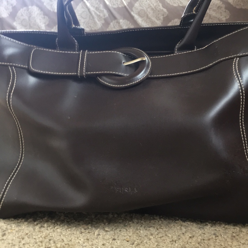 Furla dark brown leather tote